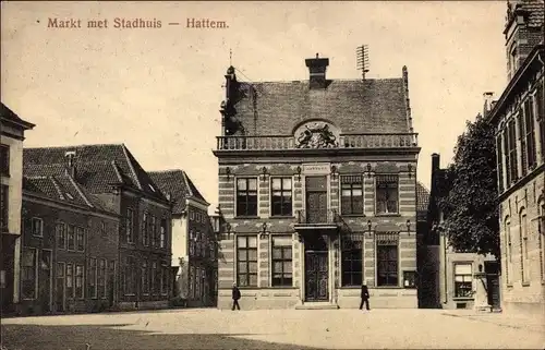 Ak Hattem Gelderland Niederlande, Markt, Rathaus