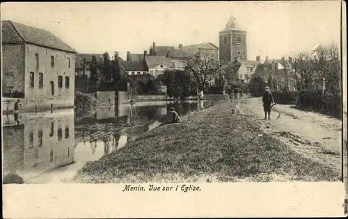 Ak Menin Menen Meenen Lys Westflandern, Vue sur l'Eglise