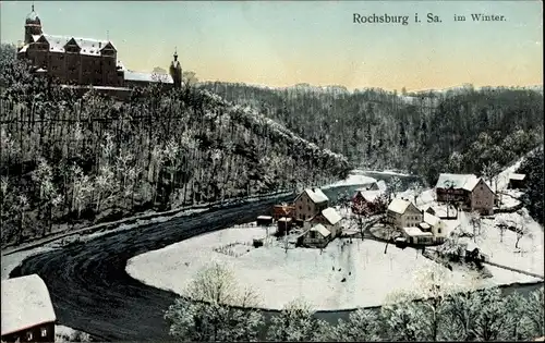 Ak Rochsburg Lunzenau in Sachsen, Schloss Rochsburg, Winter