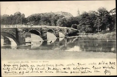 Ak Wechselburg in Sachsen, Schloss mit Brücke