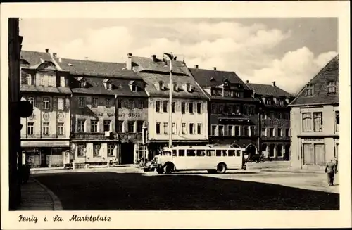 Ak Penig in Sachsen, Marktplatz, Bus, Geschäfte