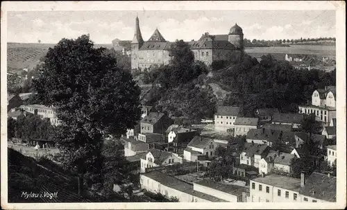 Ak Mylau Reichenbach im Vogtland, Teilansicht mit Schloss