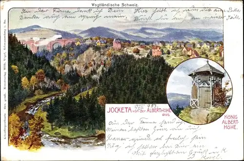 Künstler Ak Jocketa Pöhl Vogtland, Panorama, König Albert Höhe