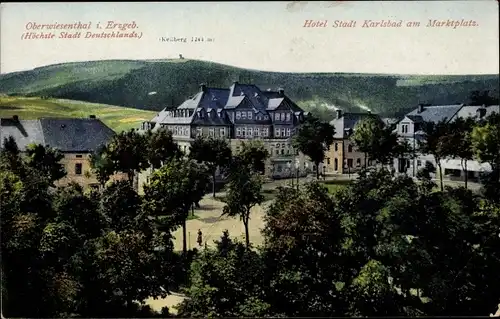 Ak Oberwiesenthal Erzgebirge, Hotel Stadt Karlsbad, Marktplatz