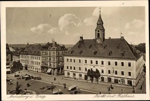 Ak Annaberg Buchholz im Erzgebirge, Markt mit Rathaus