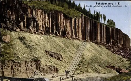 Ak Scheibenberg im Erzgebirge Sachsen, Orgelpfeifen am Scheibenberg, Gleise