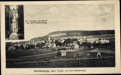 Ak Scheibenberg im Erzgebirge, Panorama, Königin Karola Turm auf dem Scheibenberg