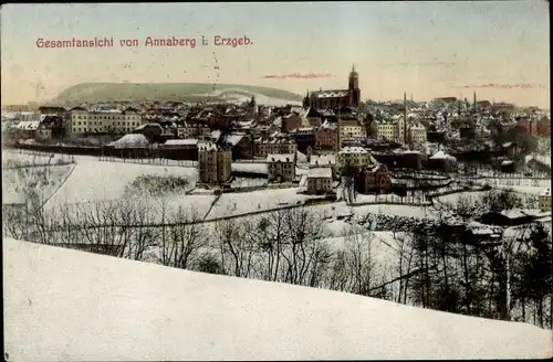 Ak Annaberg Buchholz im Erzgebirge, Gesamtansicht, Winter