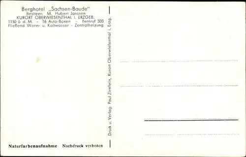 Ak Oberwiesenthal Erzgebirge, Berghotel Sachsenbaude, Winter