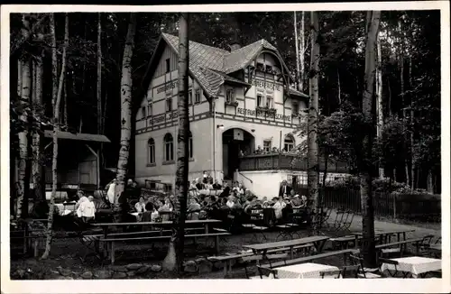 Ak Ehrenfriedersdorf im Erzgebirge, Gaststätte Jagdschänke, Steinbüschel