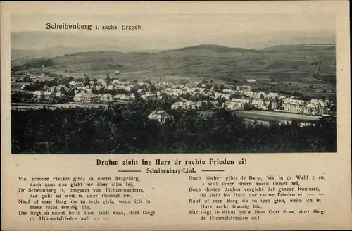 Lied Ak Scheibenberg im Erzgebirge, Scheibenberg-Lied, Druhm zieht ins Harz dr rachte Frieden ei