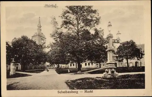 Ak Scheibenberg im Erzgebirge Sachsen, Markt, Kirche, Laterne