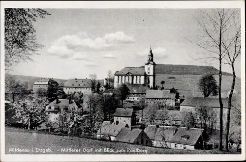 Ak Mildenau im Erzgebirge, Mittleres Dorf, Kirche, Pöhlberg