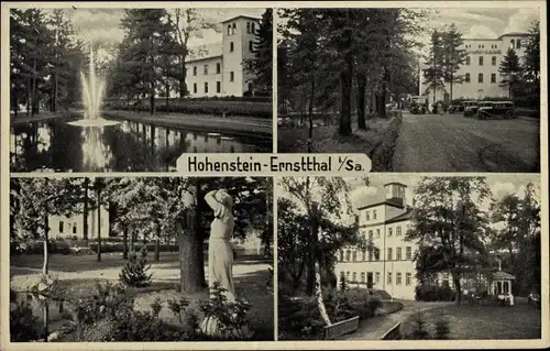 Ak Hohenstein Ernstthal in Sachsen, Park, Wasserfontäne, Teich, Oberwaldschänke, Frauenstatue