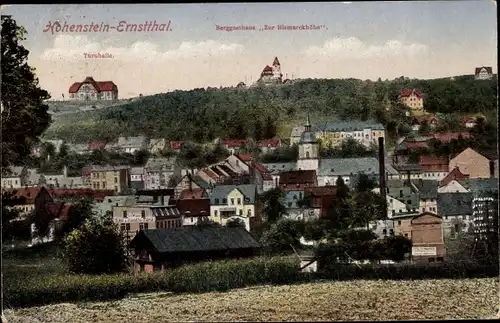 Ak Hohenstein Ernstthal in Sachsen, Panorama mit Turnhalle, Berggasthaus Zur Bismarckhöhe