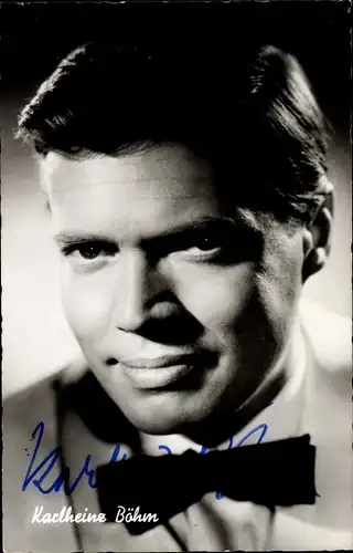 Ak Schauspieler Karlheinz Böhm, Portrait, Fliege, Autogramm
