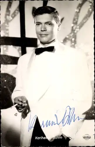 Ak Schauspieler Karlheinz Böhm, Portrait, La Paloma, Zigarette, Autogramm