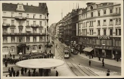 Ak Stockholm Schweden, Stureplan, Straßenbahnen