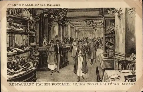 Künstler Ak Bourse de Paris II, Boulevard des Italiens, Restaurant Italien Poccardi, Grande Salle