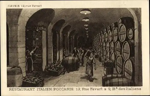 Künstler Ak Bourse de Paris II, Boulevard des Italiens, Poccardi Italian Restaurant, Cellars