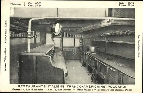 Ak Paris II. Arrondissement Bourse, Restaurants Italiens Franco Americains Poccardi, Rue d'Amboise