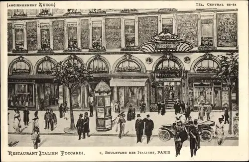 Künstler Ak Bourse de Paris II, Boulevard des Italiens, italienisches Restaurant Poccardi