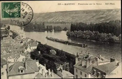 Ak Mantes Yvelines, Panorama auf der Seine