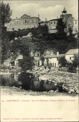 Ak Parthenay Deux Sèvres, Uhrturm, Gerichtsgebäude, Hang, Moulin de St-Paul