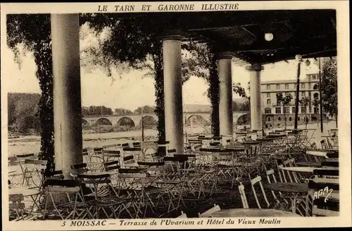 Ak Moissac Tarn et Garonne, Terrasse des Uvarium, Hotel du Vieux Moulin