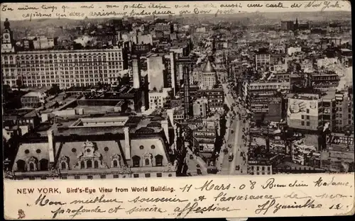 Ak New York City USA, Bird's-Eye View from World Building