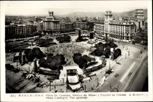 Ak Barcelona Katalonien Spanien, Plaza de Cataluna, Bancos de Bilbao, Espanol de Credito