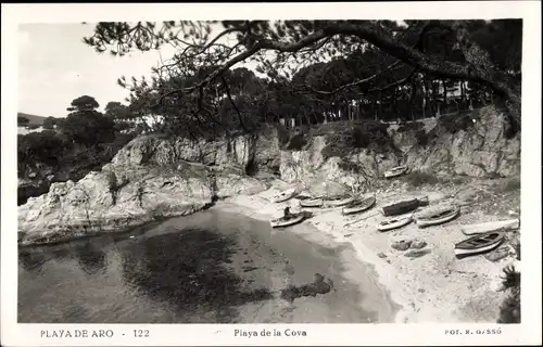 Ak Playa de Aro Gerona Girona Katalonien, Playa de la Cova, Ruderboote