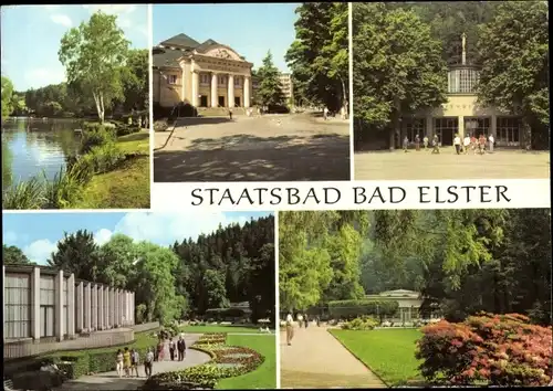 Ak Bad Elster im Vogtland, Gondelteich, Kurtheater, Marienquelle, Wandelhalle, HO-Badecafé