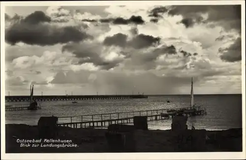 Ak Ostseebad Kellenhusen in Holstein, Landungsbrücke, Segelboote