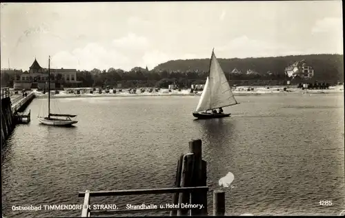 Ak Ostseebad Timmendorfer Strand, Strandhalle, Hotel Demory, Segelboote, Strand