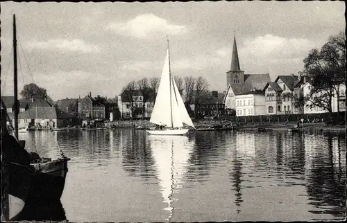Ak Neustadt in Holstein, Hafen, Segelboot, Kirche