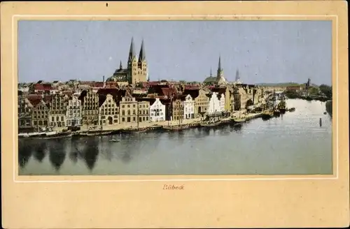 Ak Hansestadt Lübeck, Teilansicht, Kirchen, Trave