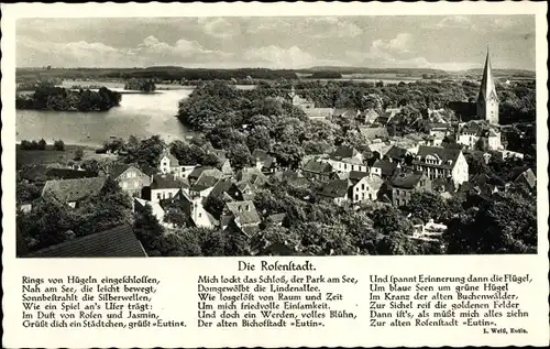 Ak Eutin Holsteinische Schweiz, Rosenstadt, Gedicht L. Weiss, Rings von Hügeln eingeschlossen