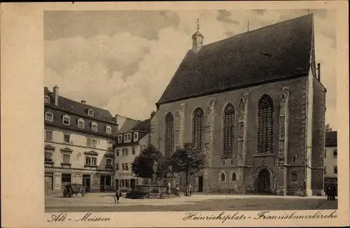 Ak Alt Meißen in Sachsen, Heinrichsplatz, Franziskanerkirche, Geschäfte