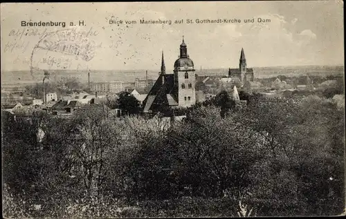 Ak Brandenburg an der Havel, St. Gotthardtkirche und Dom vom Marienberg aus gesehen