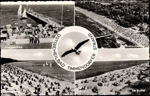 Ak Ostseebad Timmendorfer Strand, Anlegebrücke, Luftaufnahme, Strand