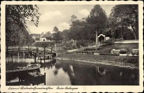 Ak Gremsmühlen Malente in Ostholstein, Neue Anlagen, Brücke, Ruderboot