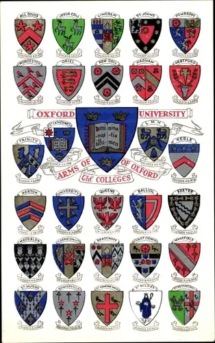 Studentika Ak Oxford Oxfordshire England, Oxford University, Arms of the Colleges