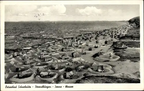 Ak Ostseebad Scharbeutz in Holstein, Strandbürgen, Sonne, Wasser, Strandkörbe