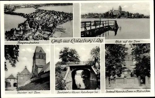 Ak Ratzeburg im Herzogtum Lauenburg, Dom, Luftaufnahme, Steintor, Denkmal