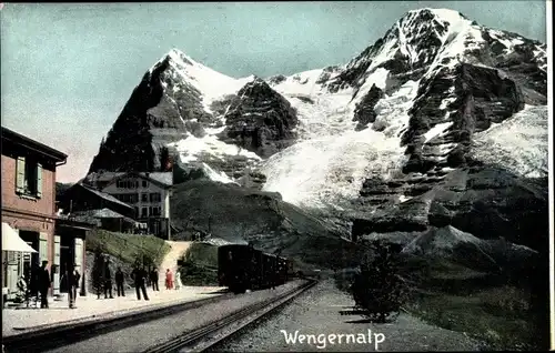 Ak Wengernalp Kanton Bern Schweiz, Bahnstation, Eiger, Mönch