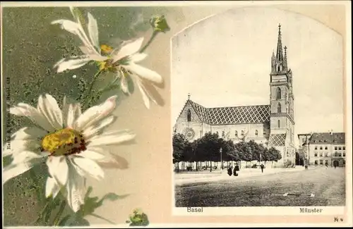 Passepartout Ak Basel Stadt Schweiz, Münster, Blumen