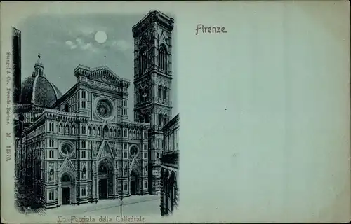 Mondschein Ak Firenze Florenz Toscana, Kathedrale, Fassade