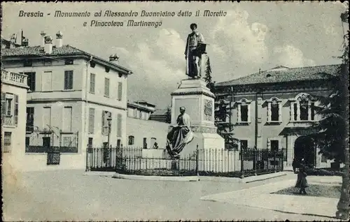 Ak Brescia Lombardia, Denkmal Alessandro Buonvicino, Pinacoteca Martinengo