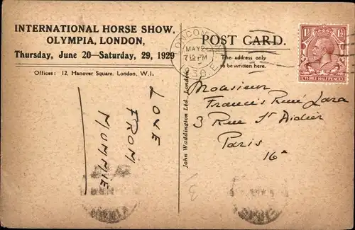 Ak London England, International Horse Show, Olympia, 1929